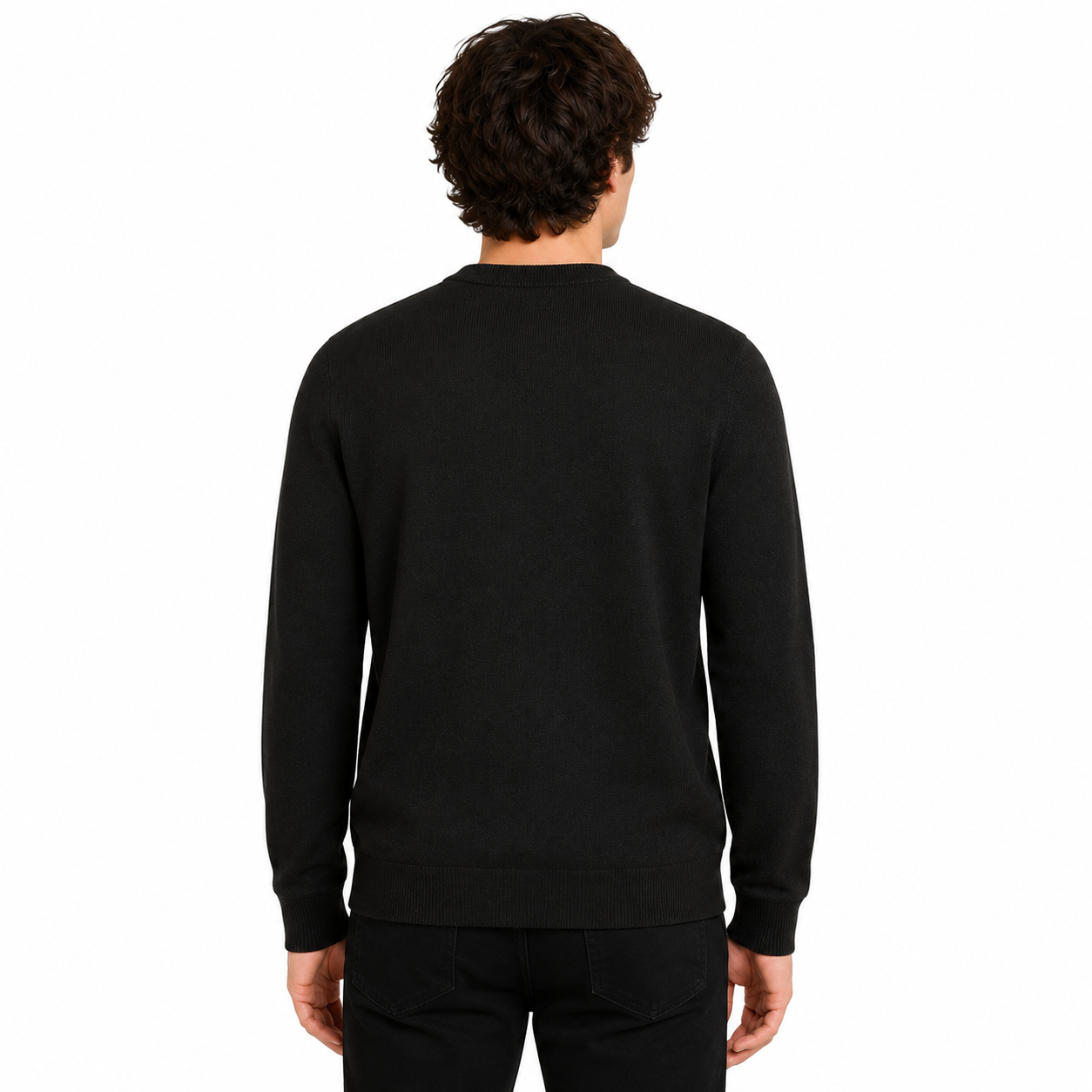 Black Dual Knit Crewneck Sweater