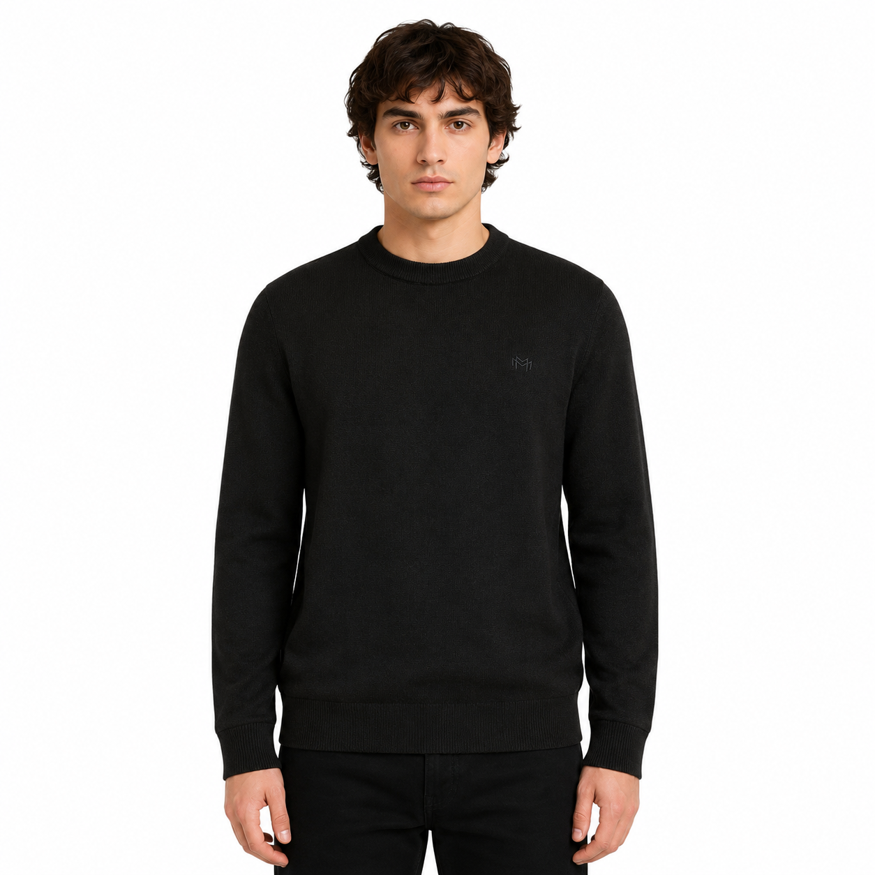Black Dual Knit Crewneck Sweater