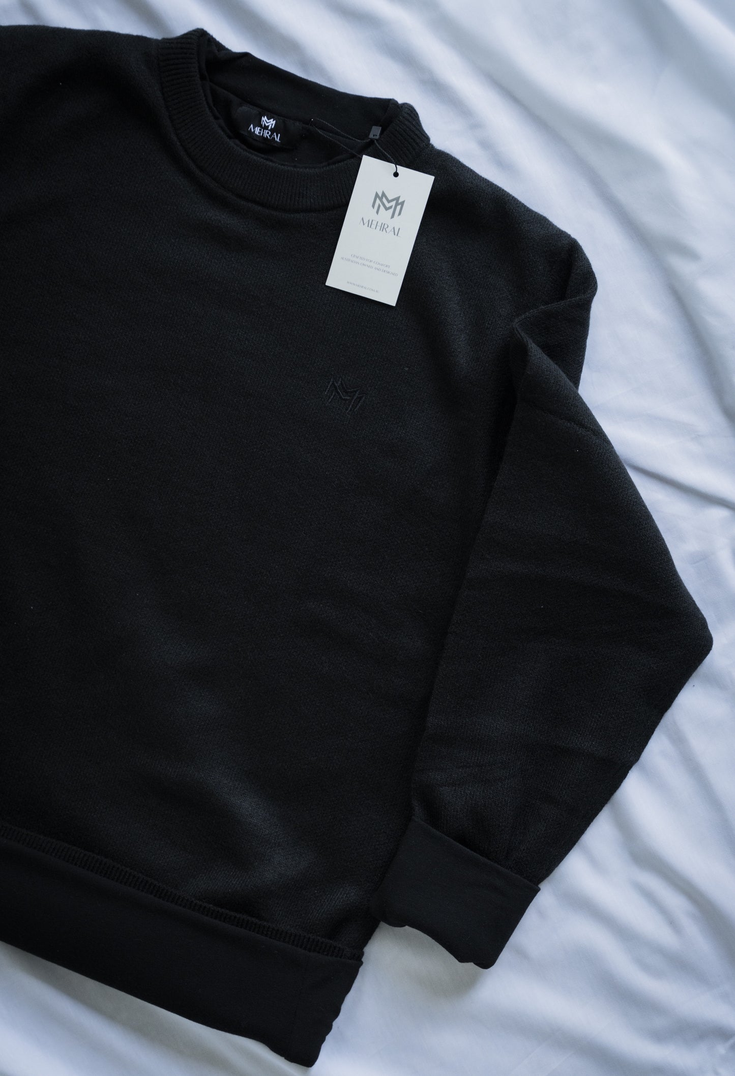 Black Dual Knit Crewneck Sweater