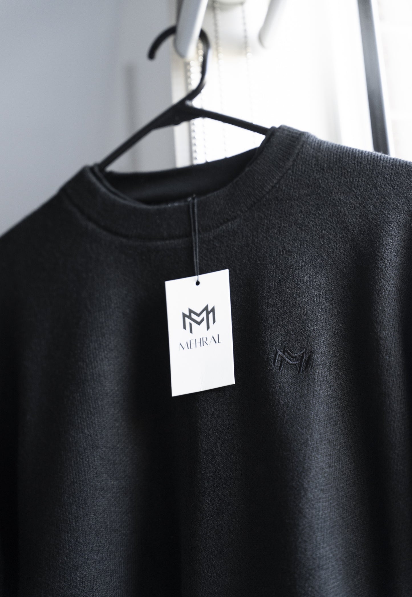 Black Dual Knit Crewneck Sweater