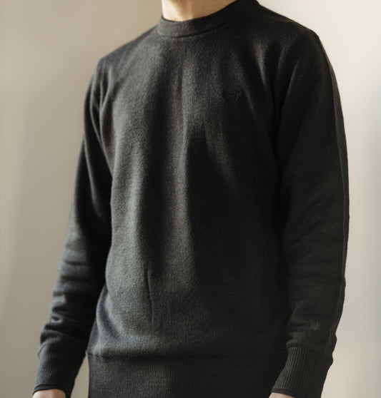 Black Dual Knit Crewneck Sweater