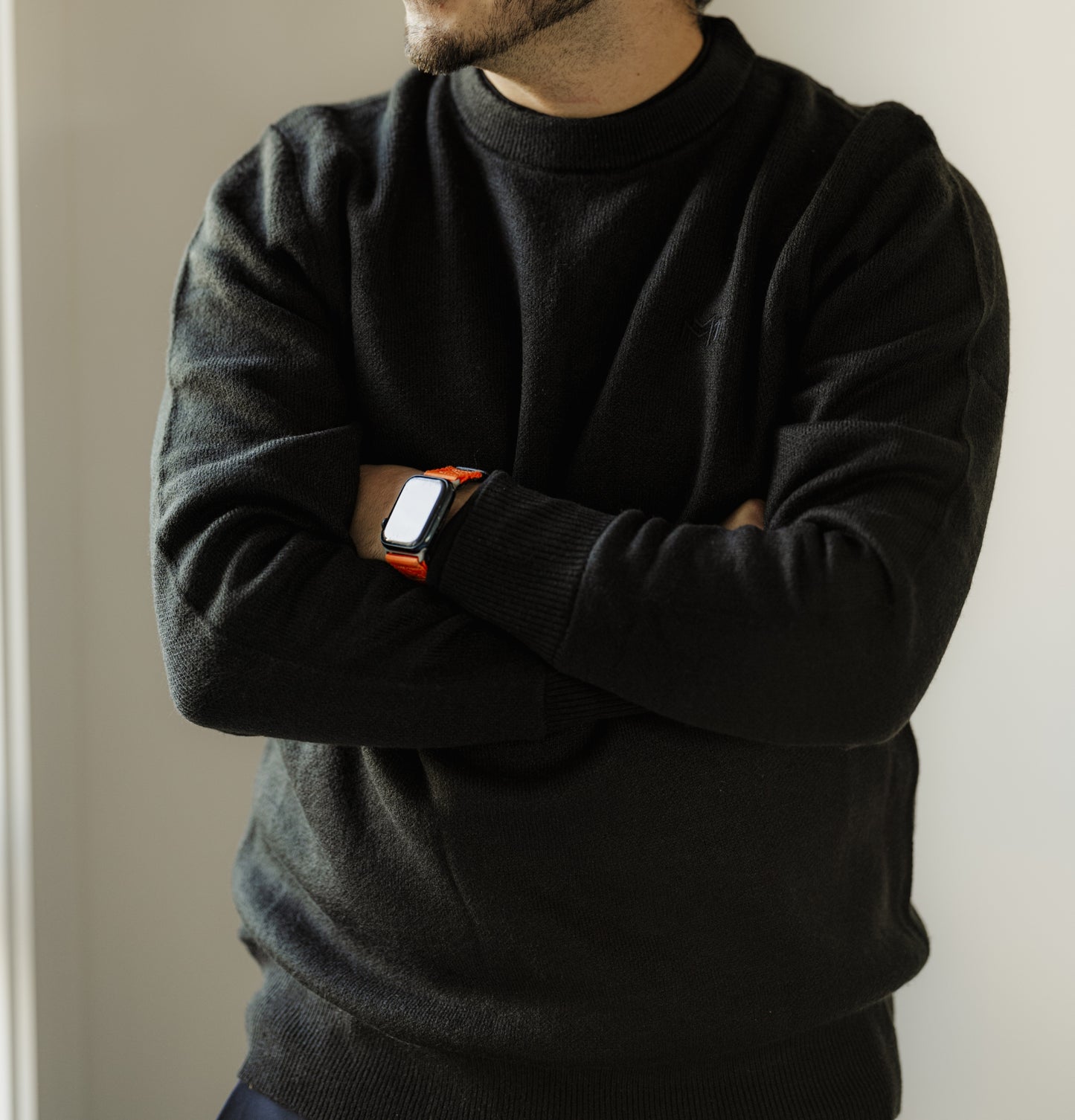 Black Dual Knit Crewneck Sweater