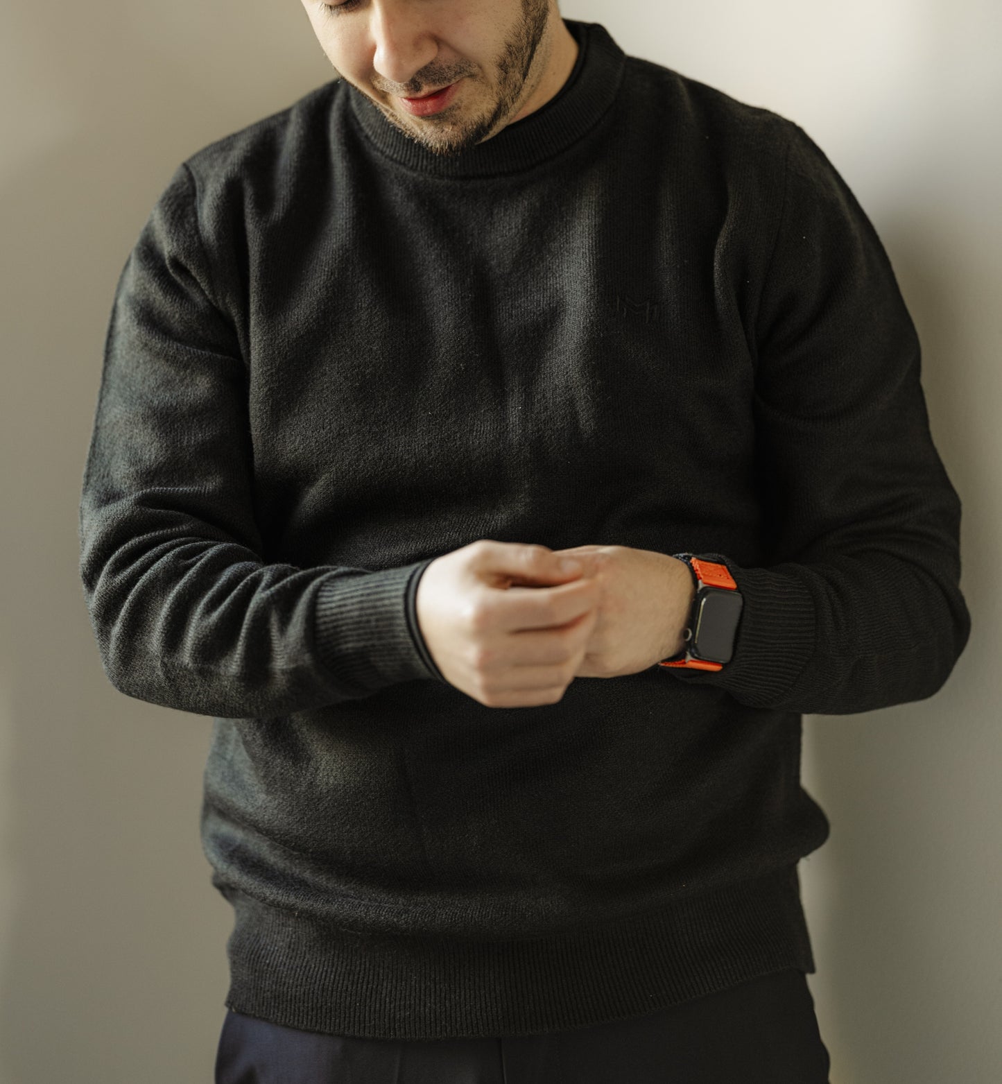 Black Dual Knit Crewneck Sweater