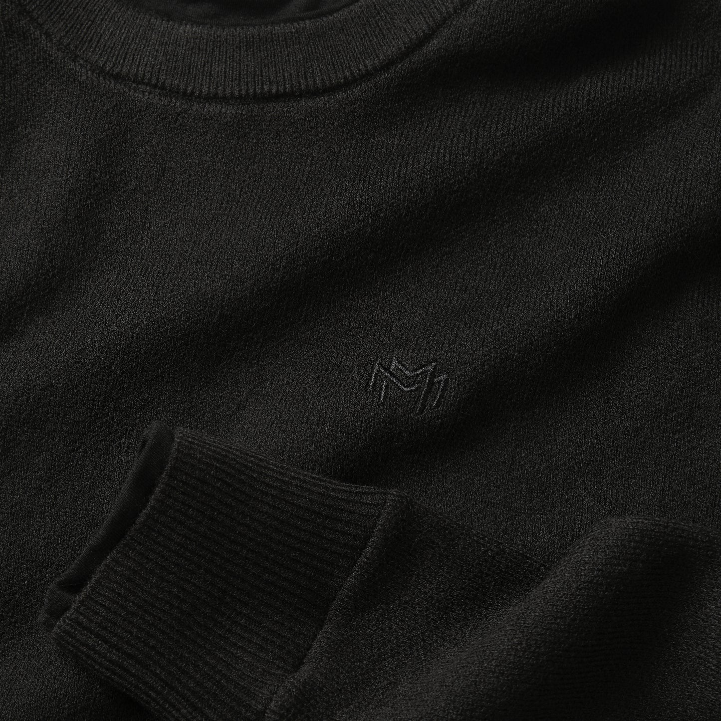 Black Dual Knit Crewneck Sweater